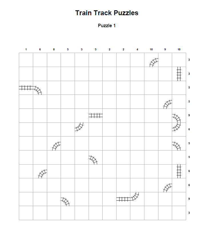 Example Logic Rails puzzle with row and column clues